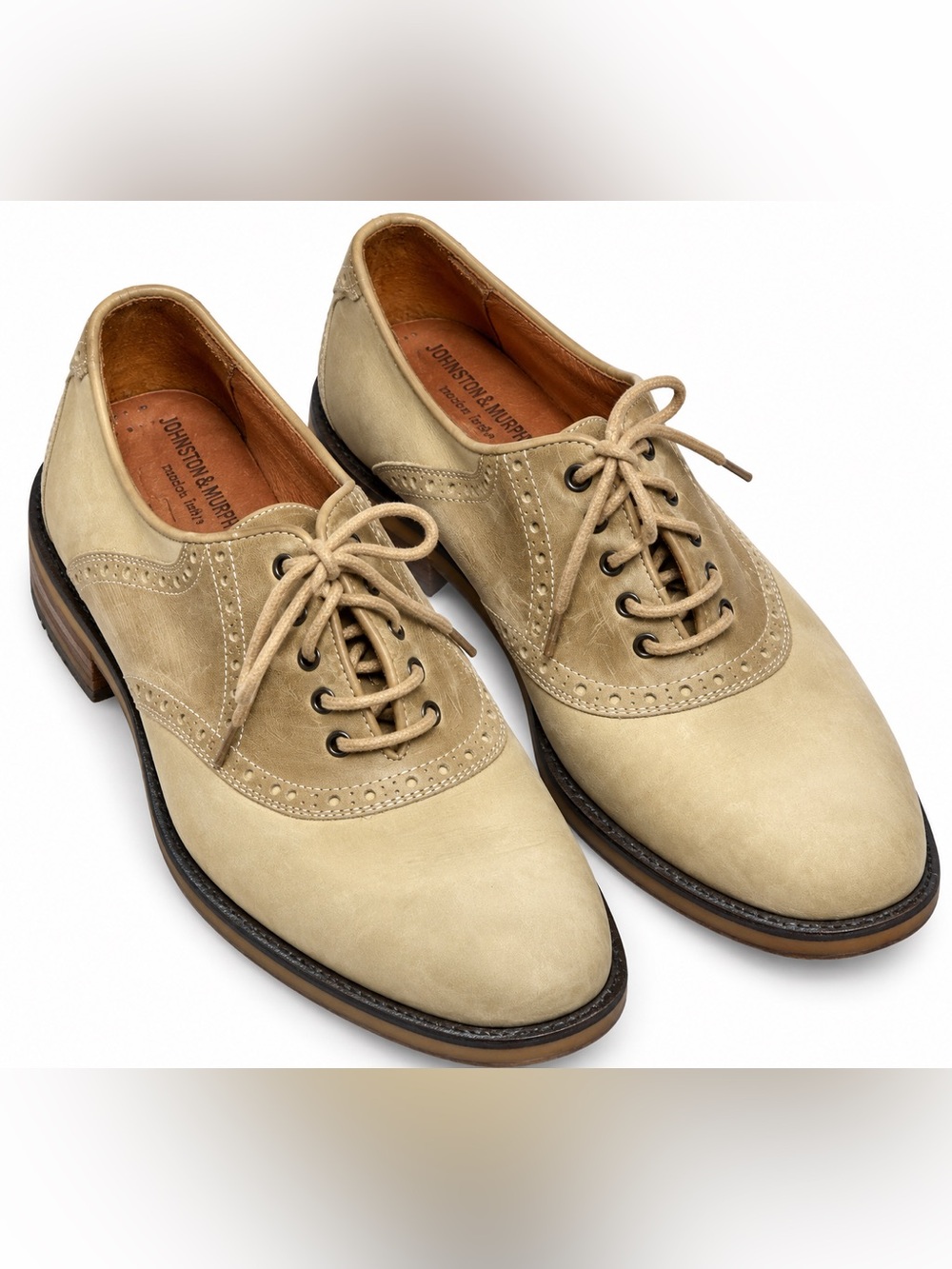 Johnston & Murphy Men’s Leather Two-Tone Wingtip Oxford Shoes Made in Italy